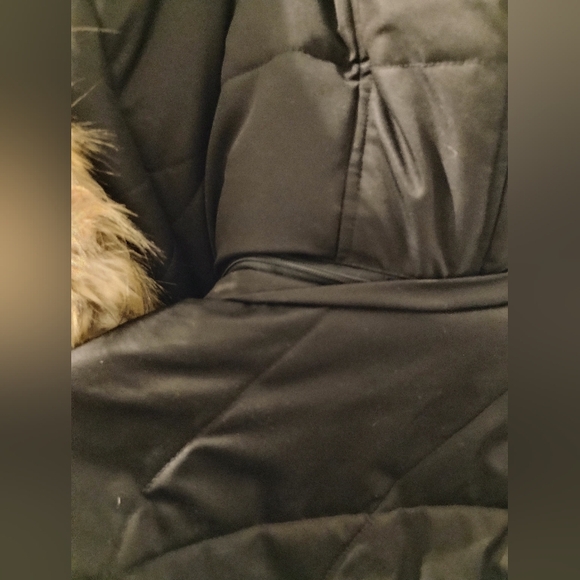 Women's Zara Trafaluc Size Medium hooded coat black puffer Removable Hood & Fur - Picture 7 of 15